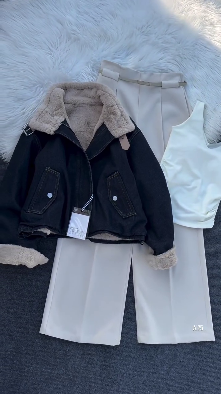 π€ Cozy Contrast Denim Jacket Co-Ord Look β Winter Street Luxe Set π€ - Image 3