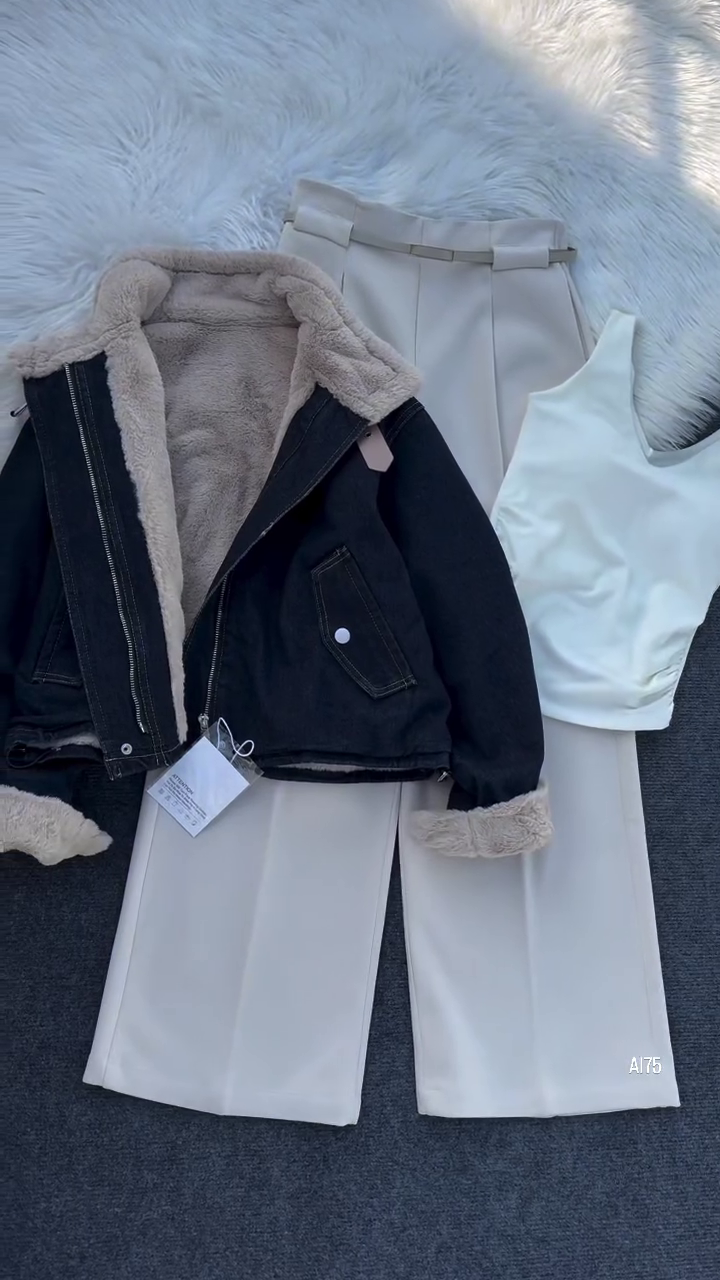 π€ Cozy Contrast Denim Jacket Co-Ord Look β Winter Street Luxe Set π€ - Image 5