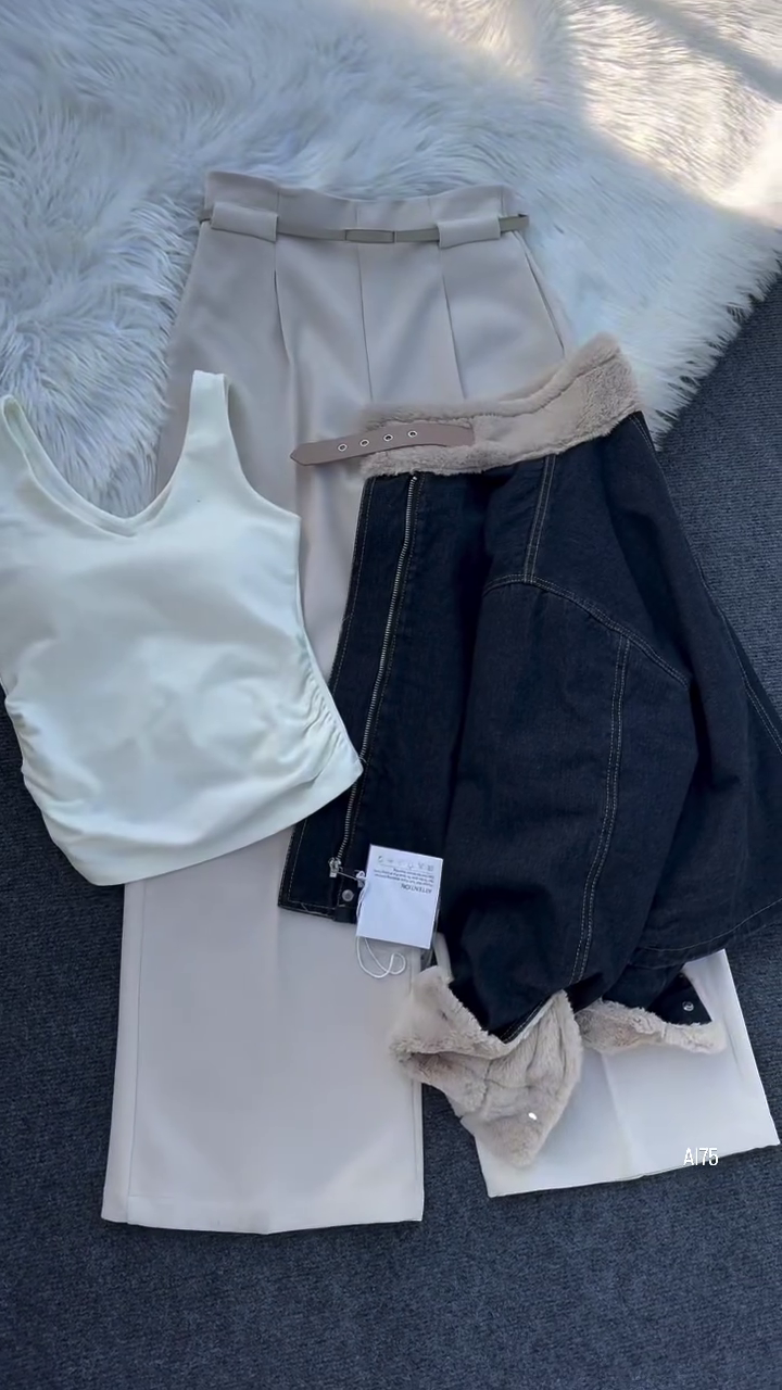 π€ Cozy Contrast Denim Jacket Co-Ord Look β Winter Street Luxe Set π€ - Image 6