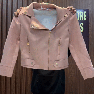 🌸 Blush Luxe Cropped Biker Jacket – Modern Feminine Edge 🌸