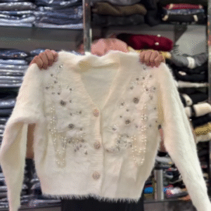 ✨ Golden Bloom Luxe Fuzzy Cardigan – Elegant Winter Glam ✨