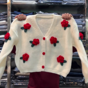 🌹 Ruby Bloom Knit Cardigan – Classic Elegance with Floral Charm 🌹