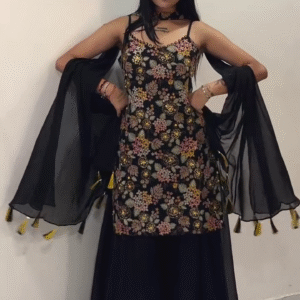 Midnight Bloom Embroidered Sharara Suit