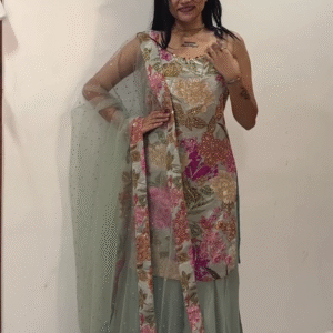 🌿 Mint Blossom Embroidered Sharara Suit 🌿