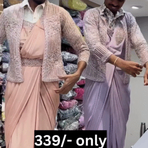 ✨ Designer Indo-Western Draped Set with Embroidered Jacket ✨