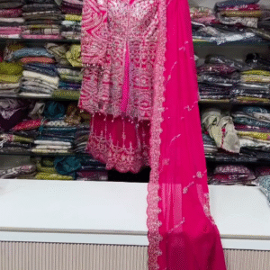 💖 Rani Pink Crystal Glow Embroidered Suit Set 💖