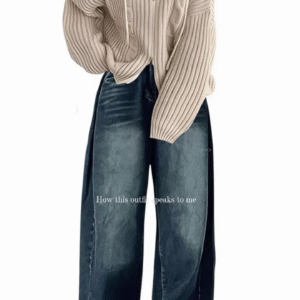 🤍 Effortless Luxe Ribbed Knit Top & Wide-Leg Denim Co-Ord Look 🤍