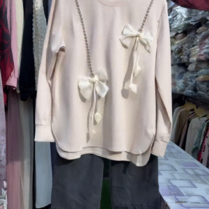 🌸 Elegant Bow Detail Co-Ord Set – Chic Top & Cargo Pants Combo 🌸