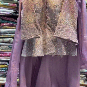 💜 Royal Lavender Embroidered Peplum Kurti Set with Dupatta 💜
