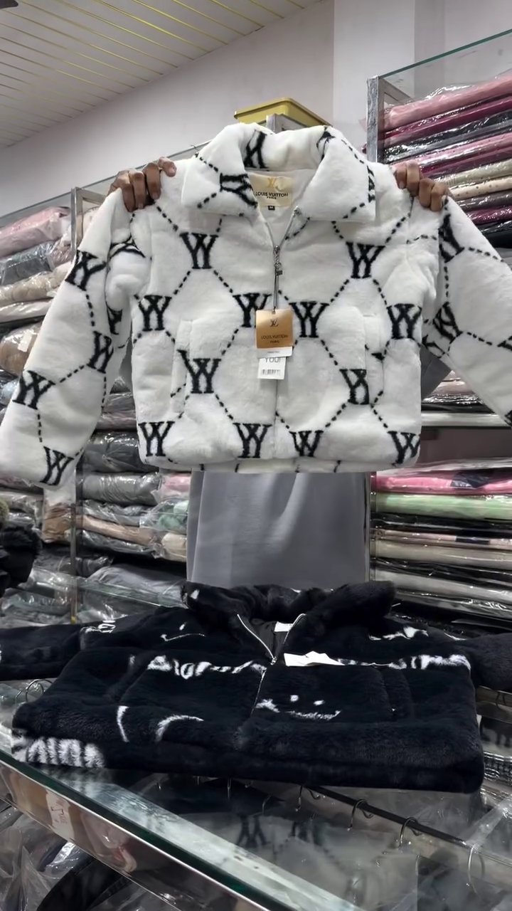 🤍 Luxe Plush Monogram Jacket – Ultra-Soft Warmth with Iconic Style ✨