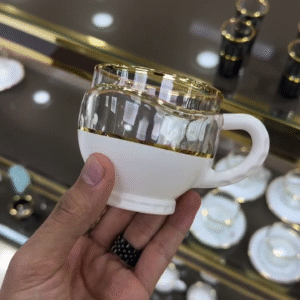 🤍✨ Ivory Luxe Gold-Rim Tea Cup – Elegant Sips, Timeless Charm ✨🤍