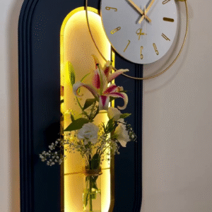 🕰️✨ Aurora Luxe Wall Clock & Floral Light Panel – Time Meets Art ✨🕰️