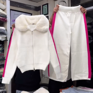 🤍💖 Luxe Fur-Collar Co-Ord Set – Cozy Glam with Sporty Edge 💖🤍