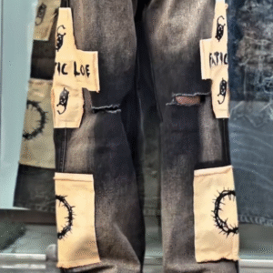 🖤 Patchwork Washed Baggy Denim – Underground Streetwear Aesthetic 🖤
