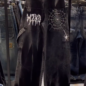 🕷️ ShadowWeb Streetwear Denim | Bold Graphic Cargo Jeans for Urban Rebels 🖤🔥