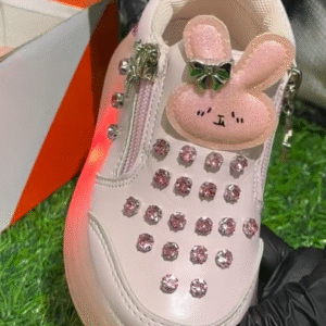 Sparkle Bunny Kids Sneakers – Glitter Rabbit Zipper Shoes