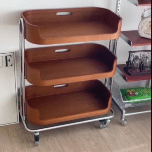 🪵 RollEase™ 3-Tier Wooden Storage Trolley – Elegant Organization on Wheels