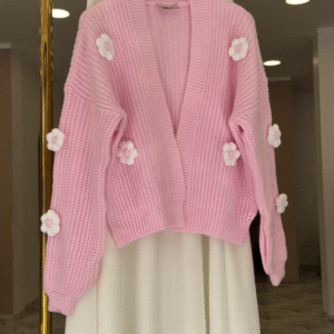 đ¸ BlossomKnit⢠Floral AppliquĂŠ Cardigan â Soft Romance, Cozy Elegance