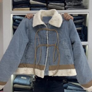 🧥 Frosted Denim Sherpa Jacket – Cozy Warmth with Street-Style Edge 🧥
