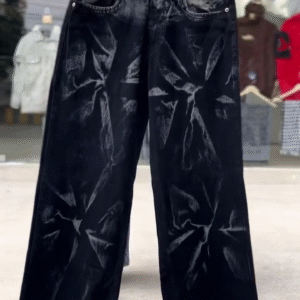 🖤 Midnight Marble Wide-Leg Denim Jeans – Bold, Trendy & Statement-Ready 🖤