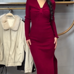 🍷 Scarlet Muse Ribbed Bodycon Dress – Elegant Fit, Timeless Confidence 🍷