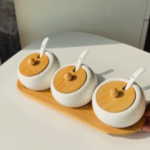 🌿 Nordic Charm Ceramic Spice & Condiment Jar Set – Elegant Storage with Bamboo Tray ✨