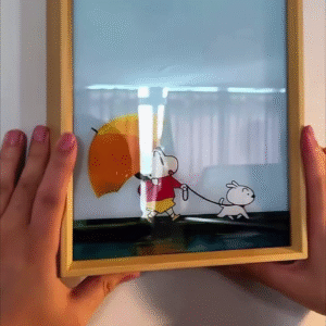 🖼️✨ Rainy Walk LED Frame – Aesthetic Glow Wall Art for Cozy Vibes 🌧️💛