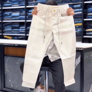 👖✨ Premium Off-White Drawstring Denim – Clean Fit, Street Style & All-Day Comfort 🤍🔥