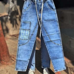 👖🔥 Urban Cargo Drawstring Jeans – Relaxed Fit Streetwear Denim 💙✨