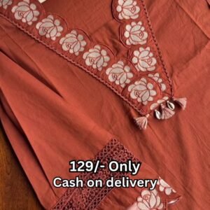Rust Embroidered Cotton Kurti