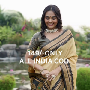 Cream & Black Border Traditional Saree